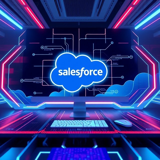 Abstract digital workspace showing seamless Salesforce integrations with interconnected workflows