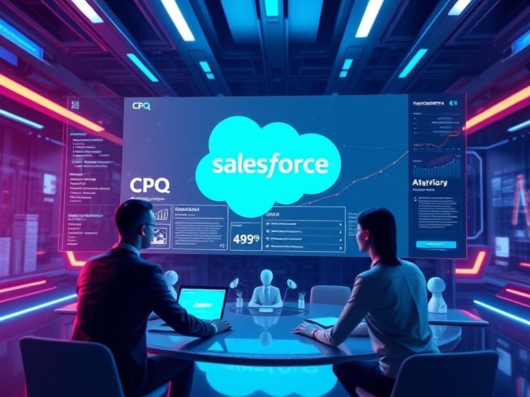 Salesforce CPQ benefits illustration showing automated quote generation and pricing for sales teams